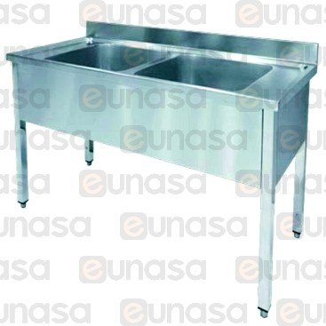 St Steel Double Sink With Frame 1400x600mm