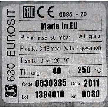 Valve Gas 630 Eurosit Fry Top Tª40/250°C