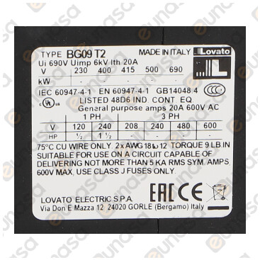 Contactor AC1 20A 230VAC(AC3/400V) 9A/4kW 2NO