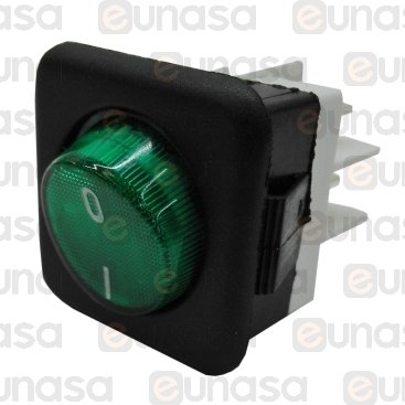 Luminous Green Bipolar Switch 230V 25x25mm