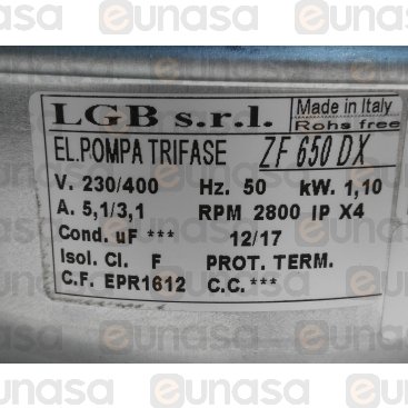Bomba Lavado ZF650DX Trifásica 1,5HP 230/400V